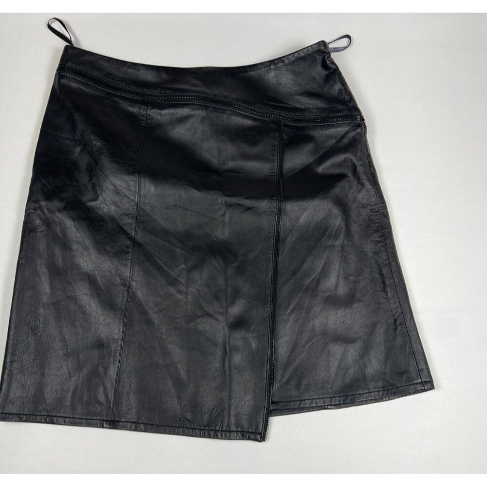 Worth Women 6 Black 100% Leather Straight Zip Mini Skirt NWT